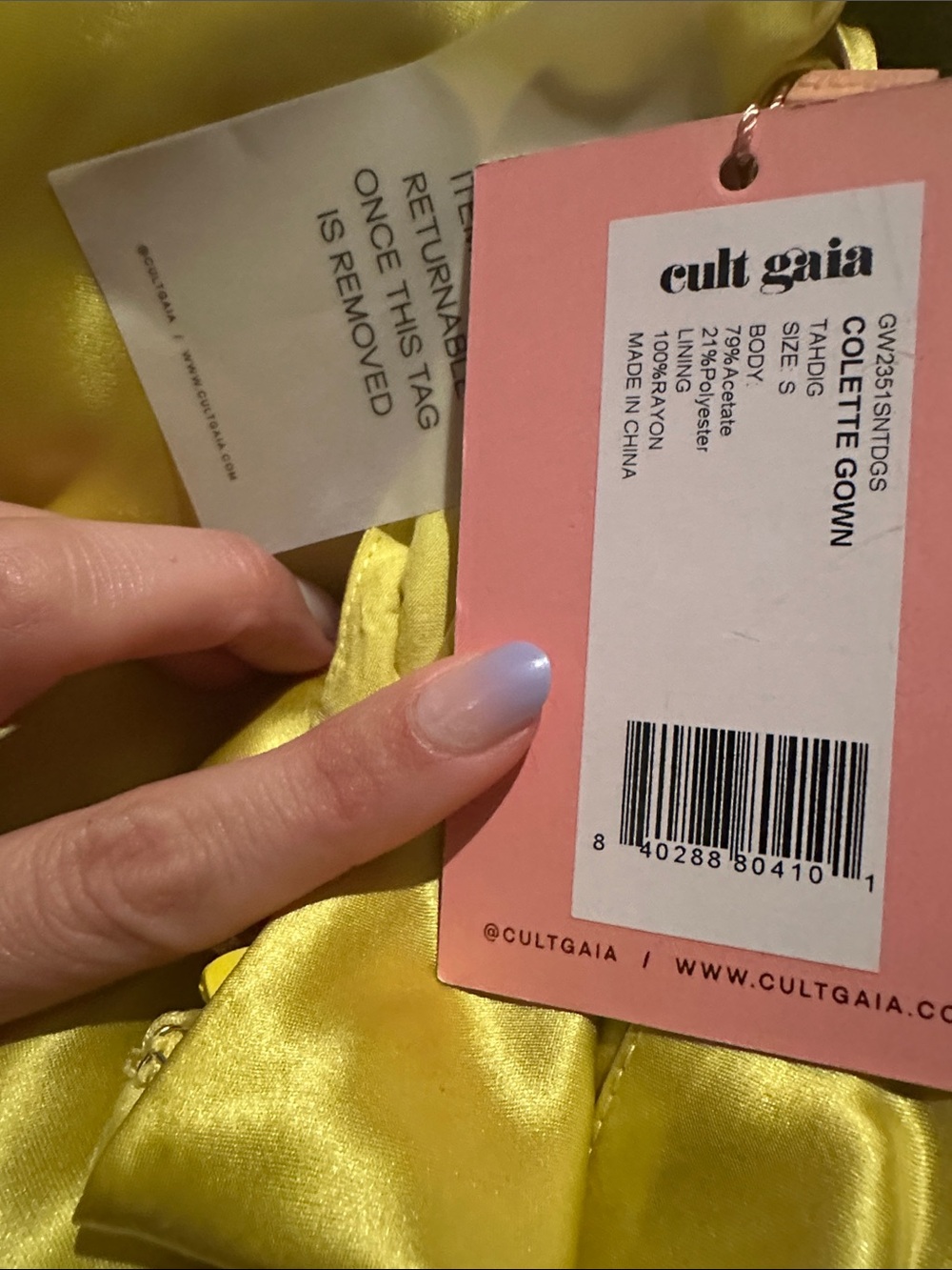 NWT Cult Gaia Colette Gown Yellow Satin Cutout Maxi Dress size S. MSRP $998 - Picture 5 of 5